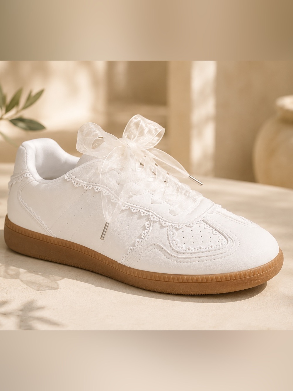 SMS102 | White Sheer Lace Sneakers - Picture 2 of 4
